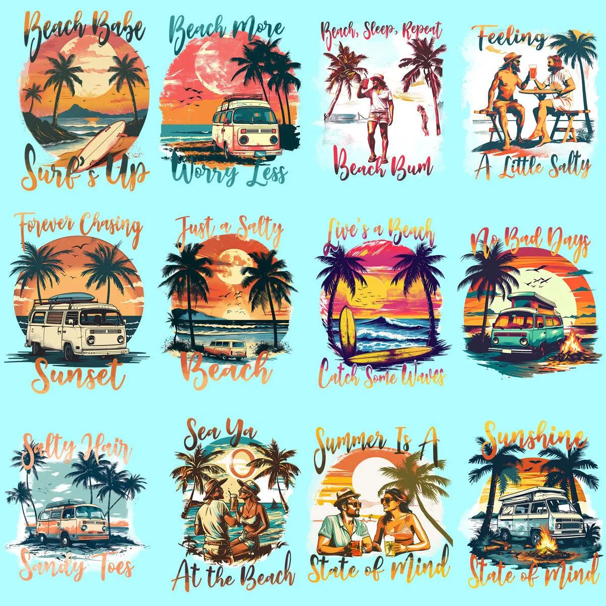 11 Vintage Beach Designs Bundle PNG
