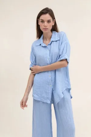3/4 Sleeve Striped Linen Shirt