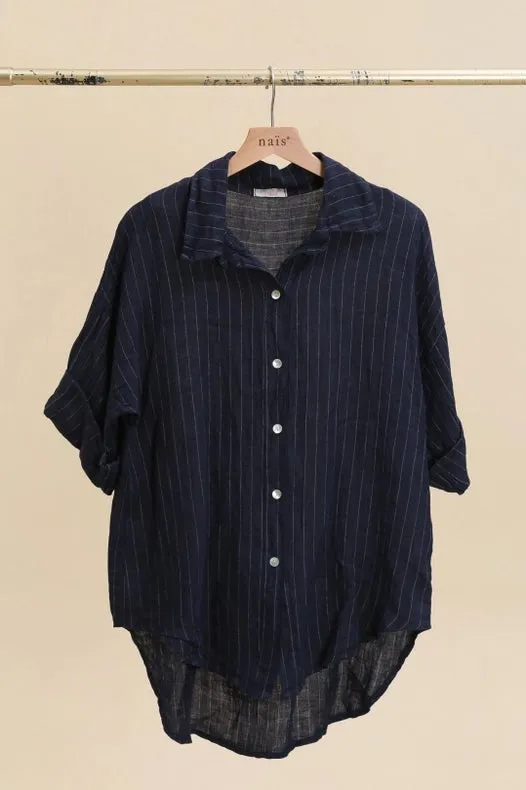 3/4 Sleeve Striped Linen Shirt