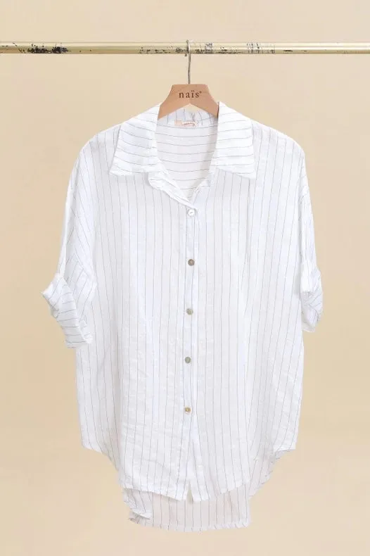 3/4 Sleeve Striped Linen Shirt