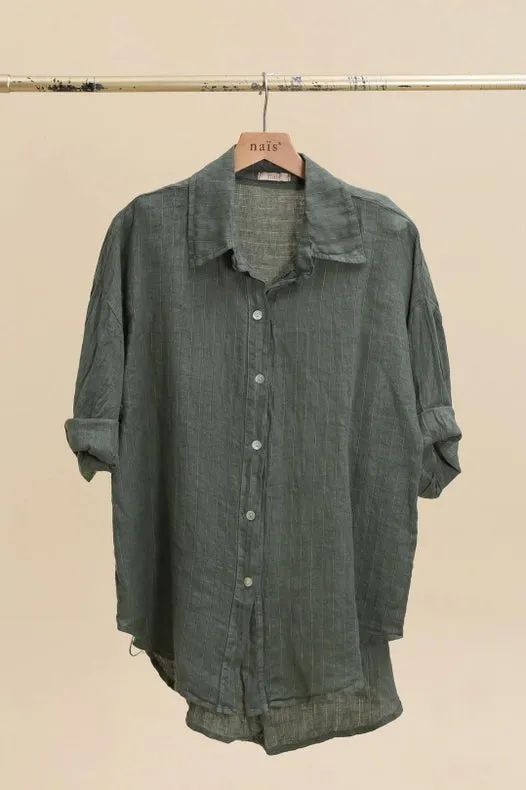 3/4 Sleeve Striped Linen Shirt
