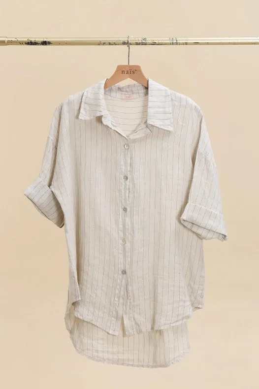 3/4 Sleeve Striped Linen Shirt