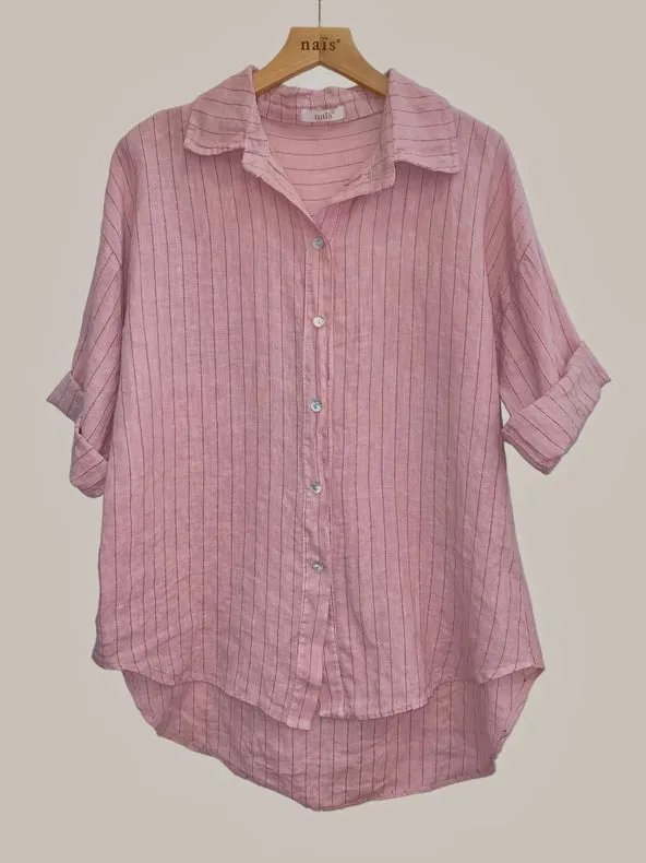 3/4 Sleeve Striped Linen Shirt