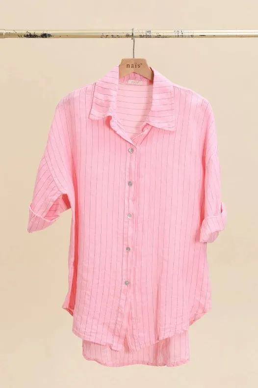 3/4 Sleeve Striped Linen Shirt