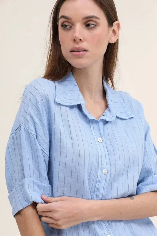 3/4 Sleeve Striped Linen Shirt