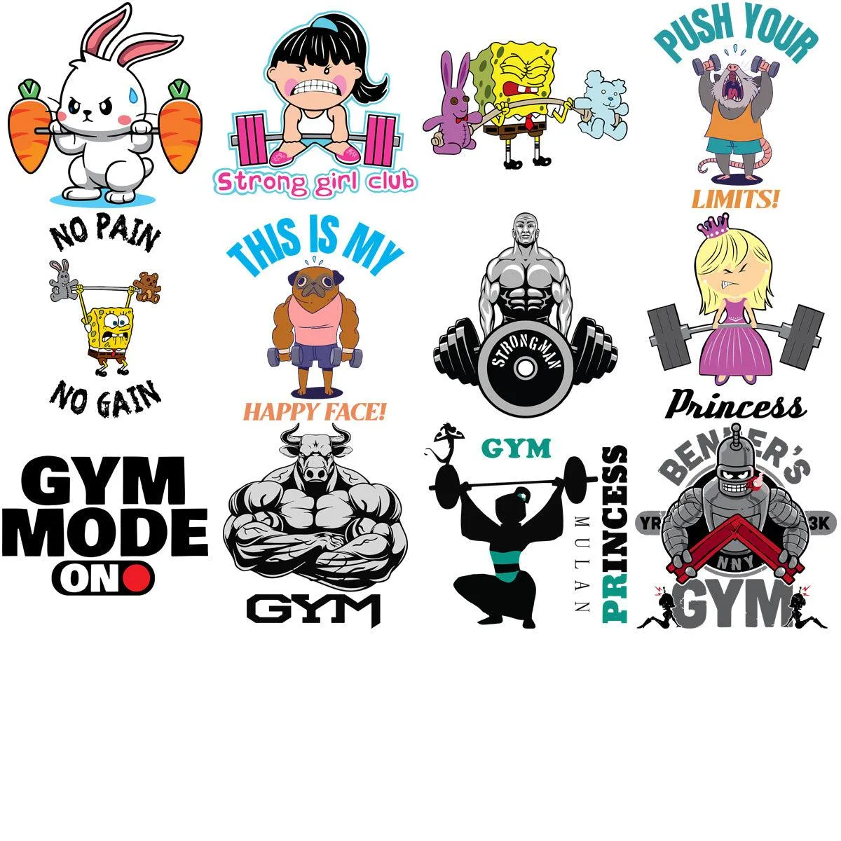 54 GYM Fitness Popculture Designs Bundle PNG