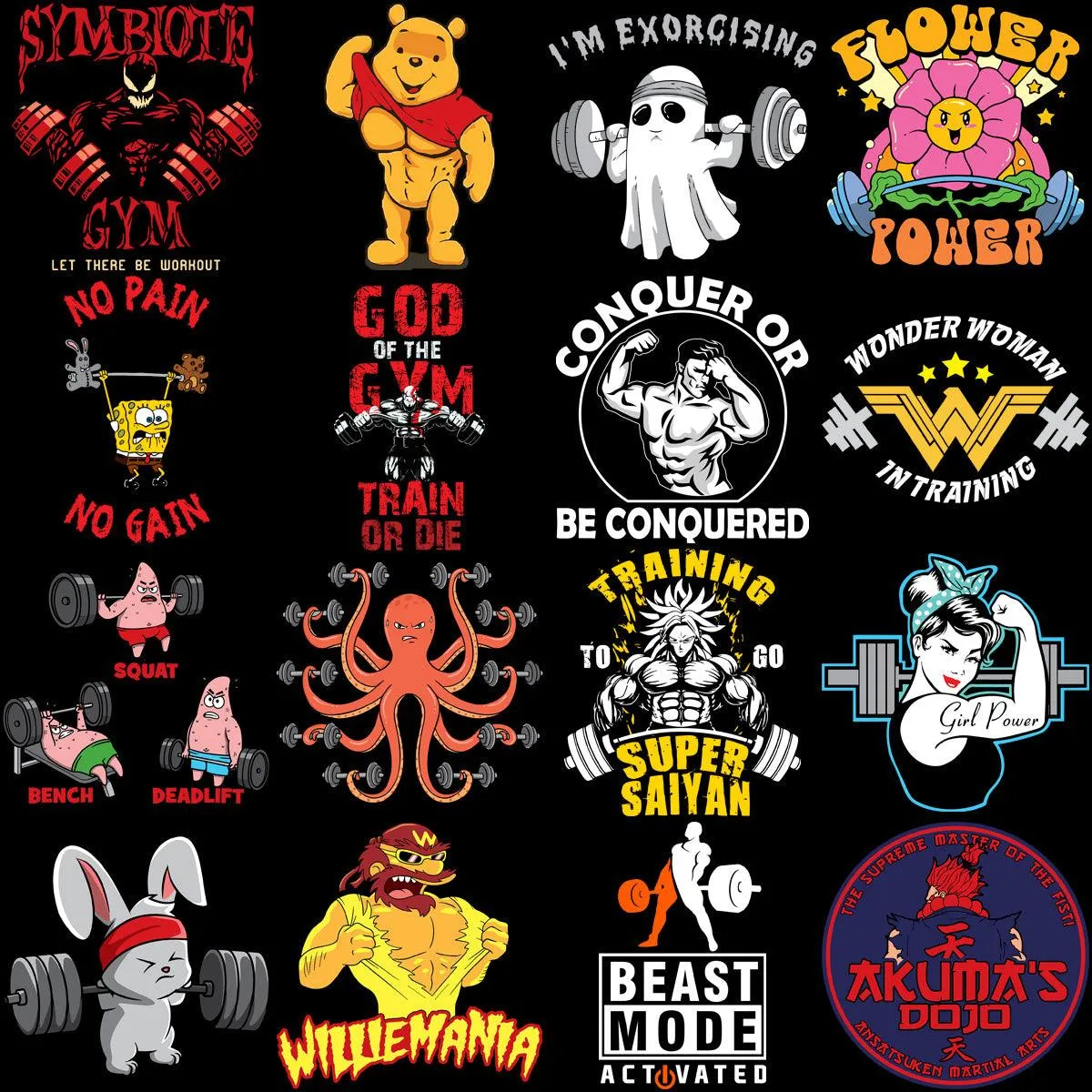 54 GYM Fitness Popculture Designs Bundle PNG