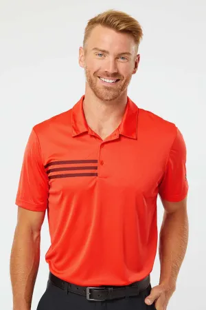 Adidas Mens 3 Stripes UPF 50  Short Sleeve Polo Shirt - Blaze Orange/Black - NEW