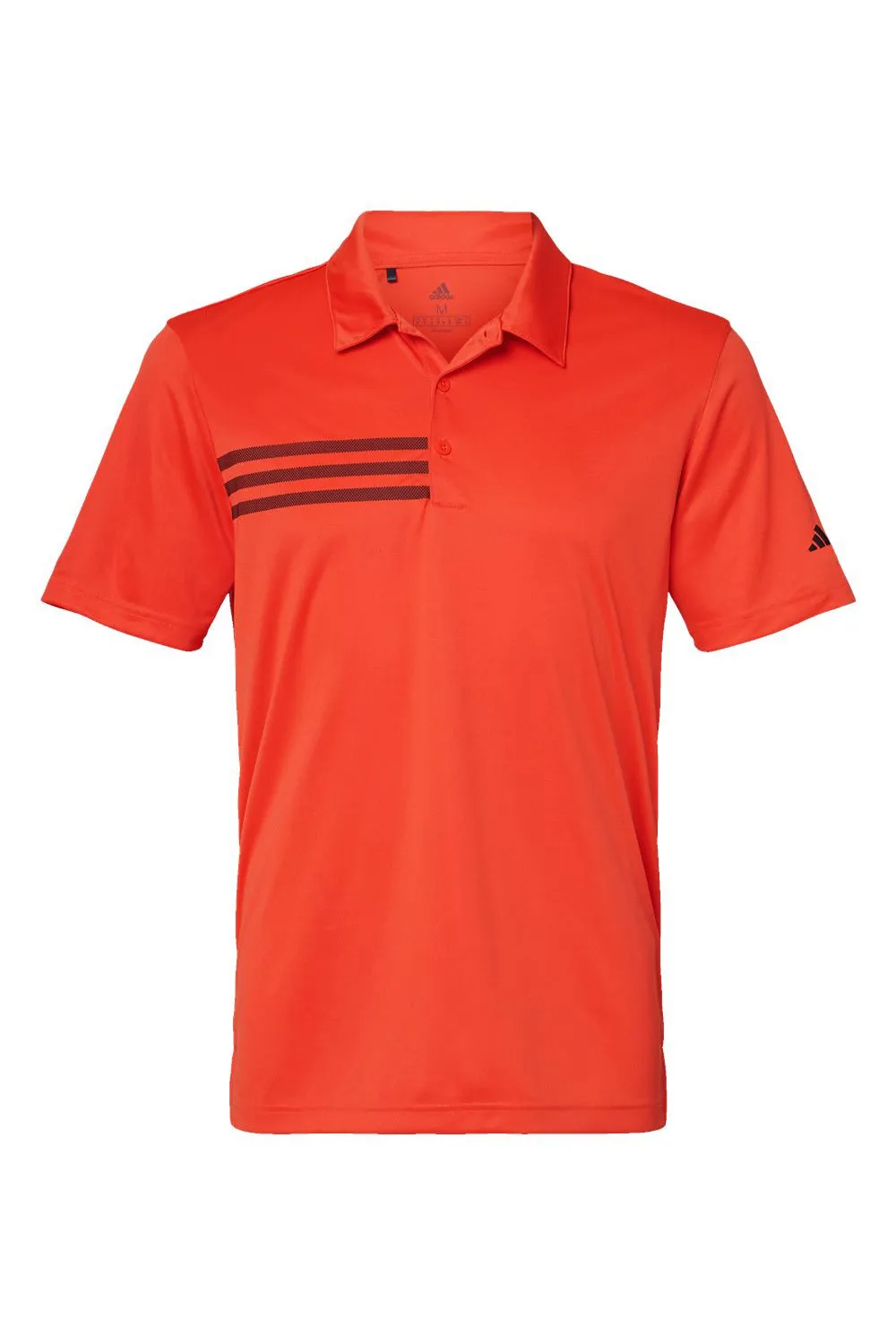 Adidas Mens 3 Stripes UPF 50  Short Sleeve Polo Shirt - Blaze Orange/Black - NEW