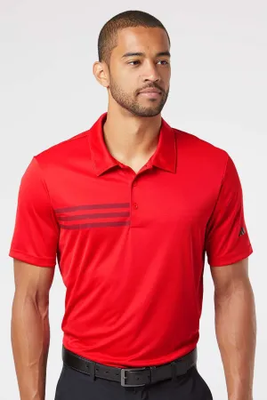 Adidas Mens 3 Stripes UPF 50  Short Sleeve Polo Shirt - Collegiate Red/Black - NEW