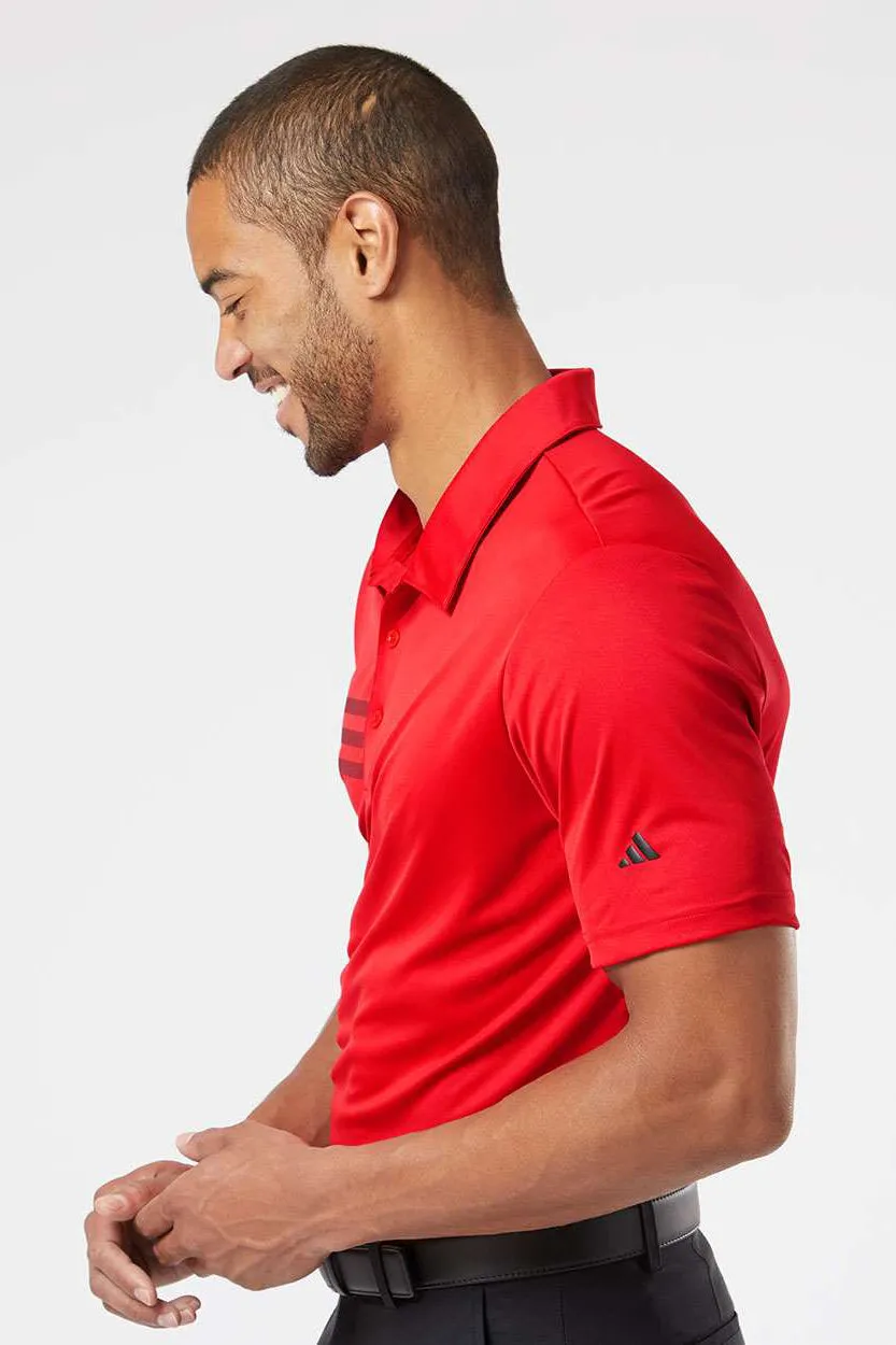 Adidas Mens 3 Stripes UPF 50  Short Sleeve Polo Shirt - Collegiate Red/Black - NEW