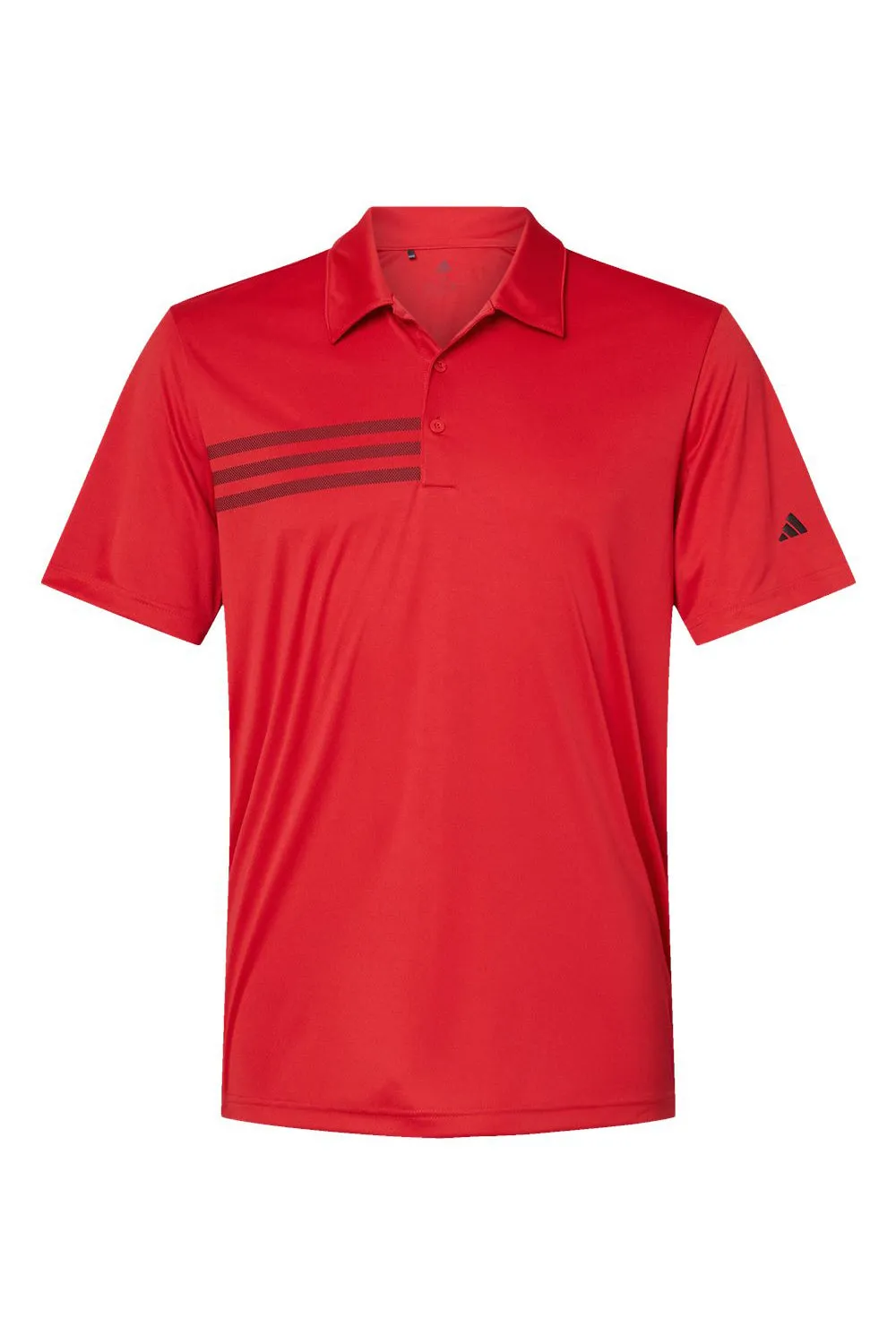 Adidas Mens 3 Stripes UPF 50  Short Sleeve Polo Shirt - Collegiate Red/Black - NEW