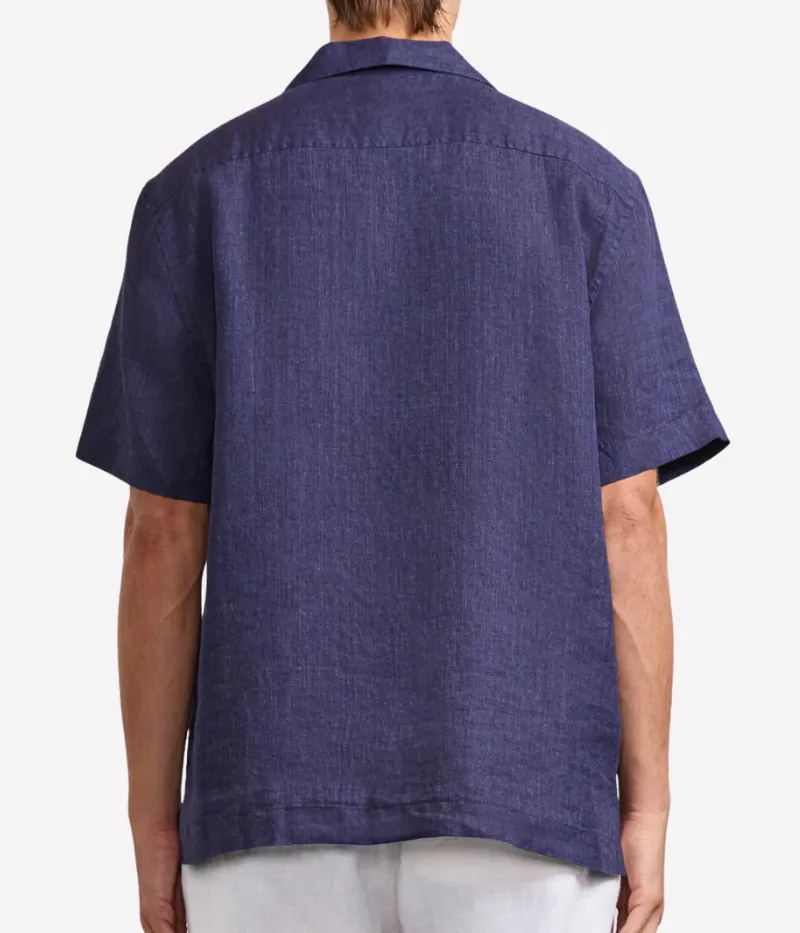 Angelo Linen Short Sleeve Shirt in Midnight Blue