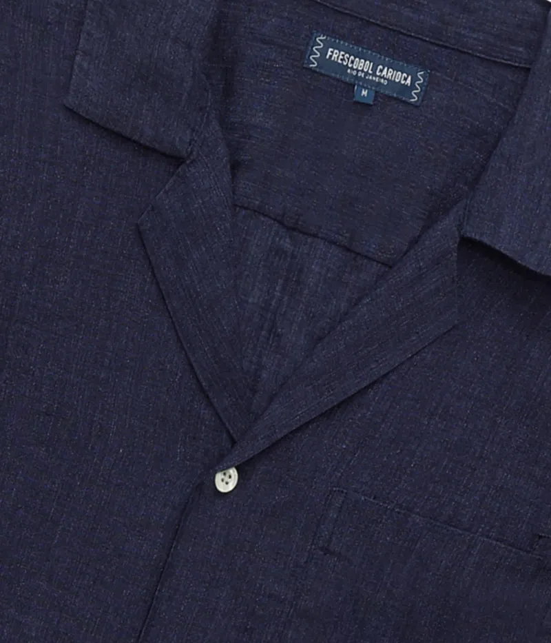 Angelo Linen Short Sleeve Shirt in Midnight Blue