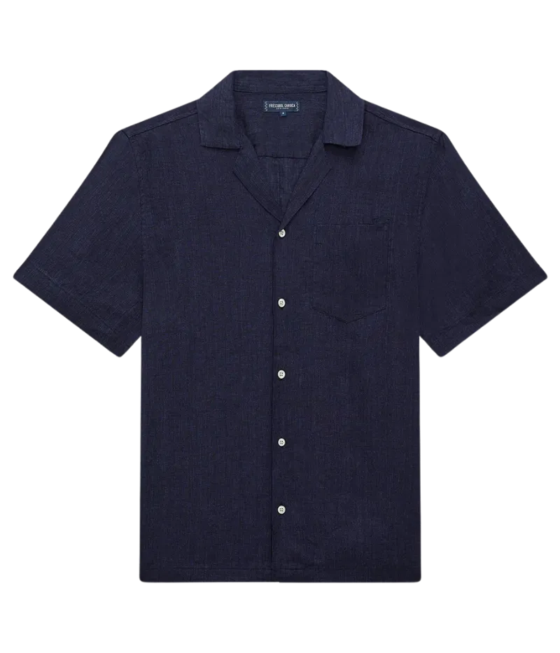 Angelo Linen Short Sleeve Shirt in Midnight Blue