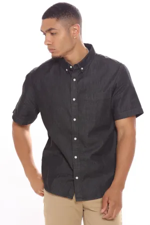 Basic Denim Short Sleeve Woven Top - Black