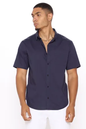 Basic Solid Short Sleeve Woven Top - Navy