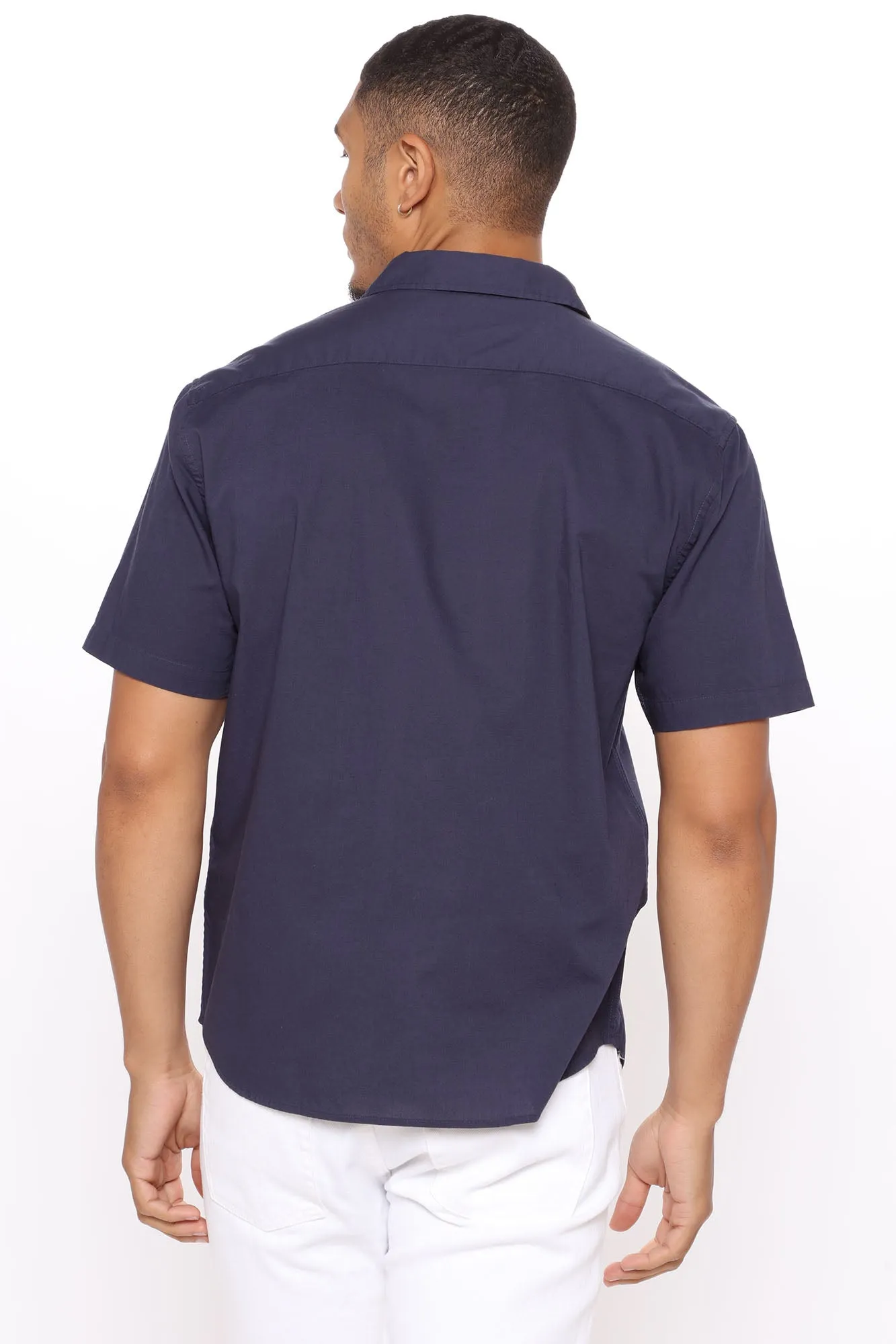Basic Solid Short Sleeve Woven Top - Navy