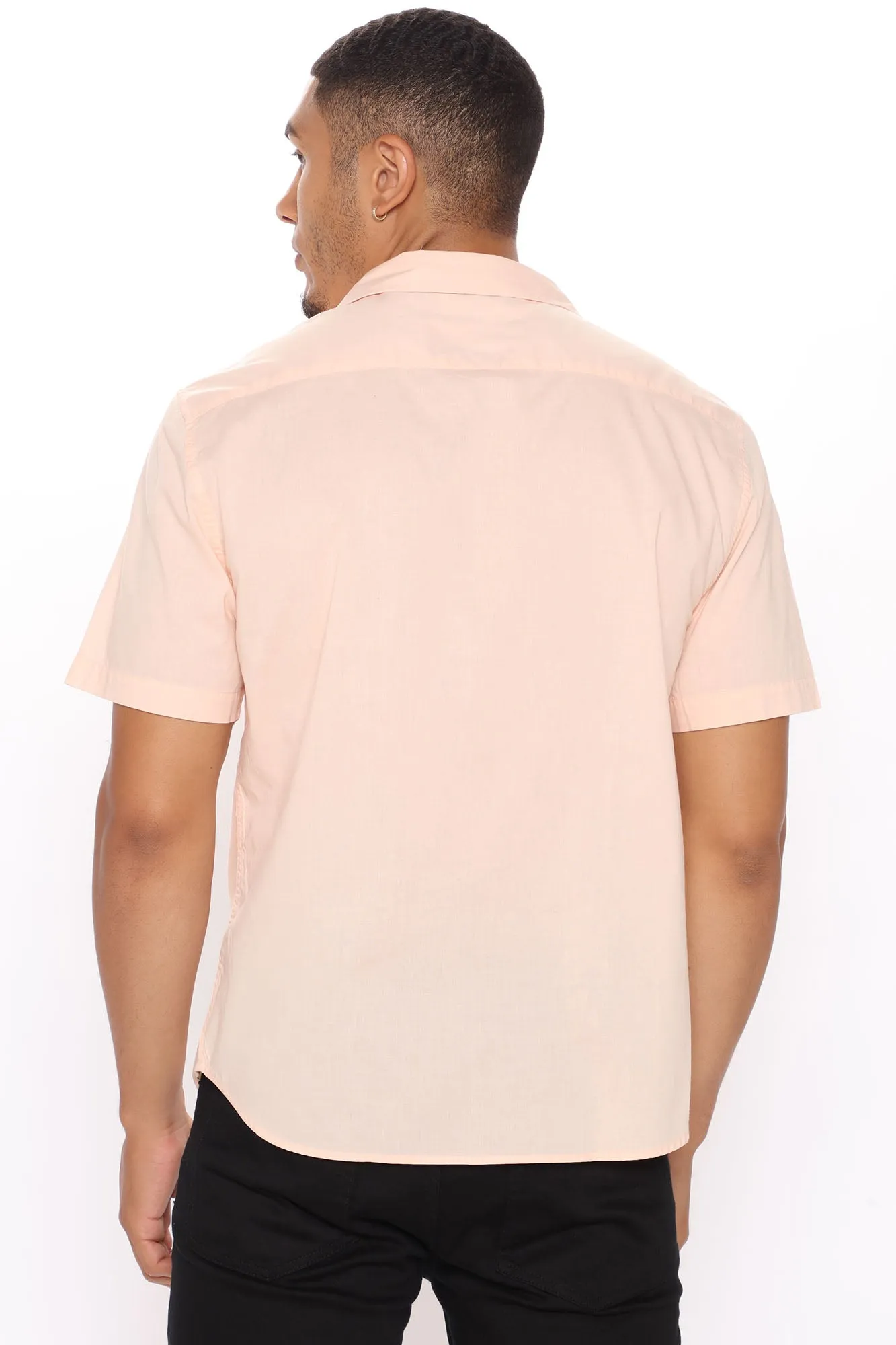 Basic Solid Short Sleeve Woven Top - Pink