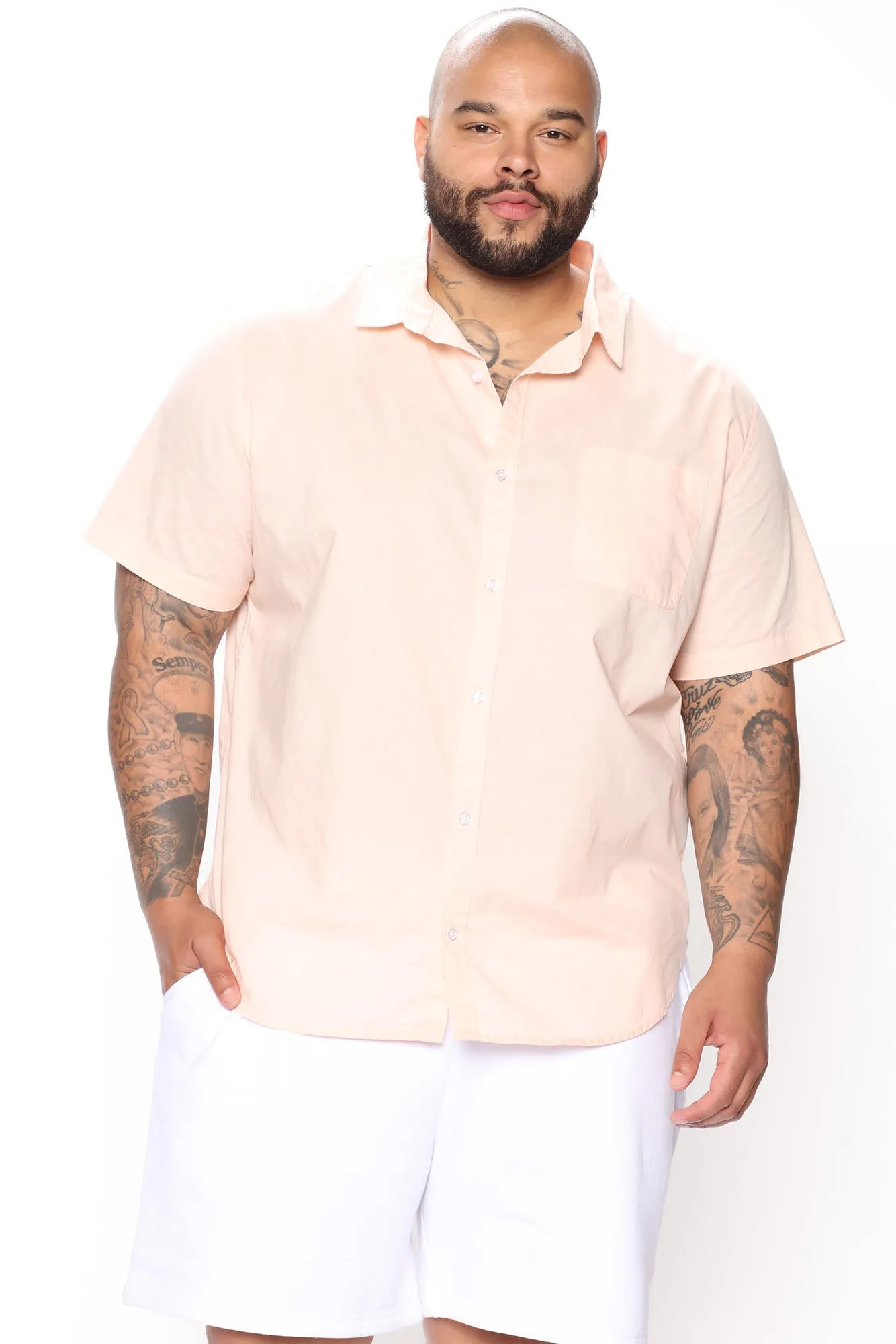 Basic Solid Short Sleeve Woven Top - Pink