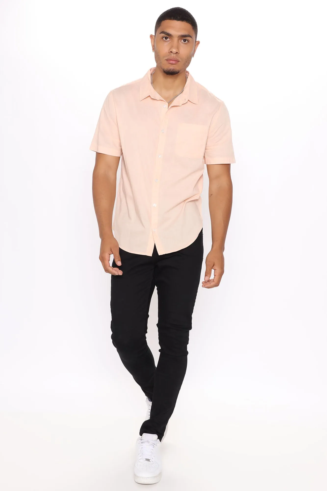 Basic Solid Short Sleeve Woven Top - Pink