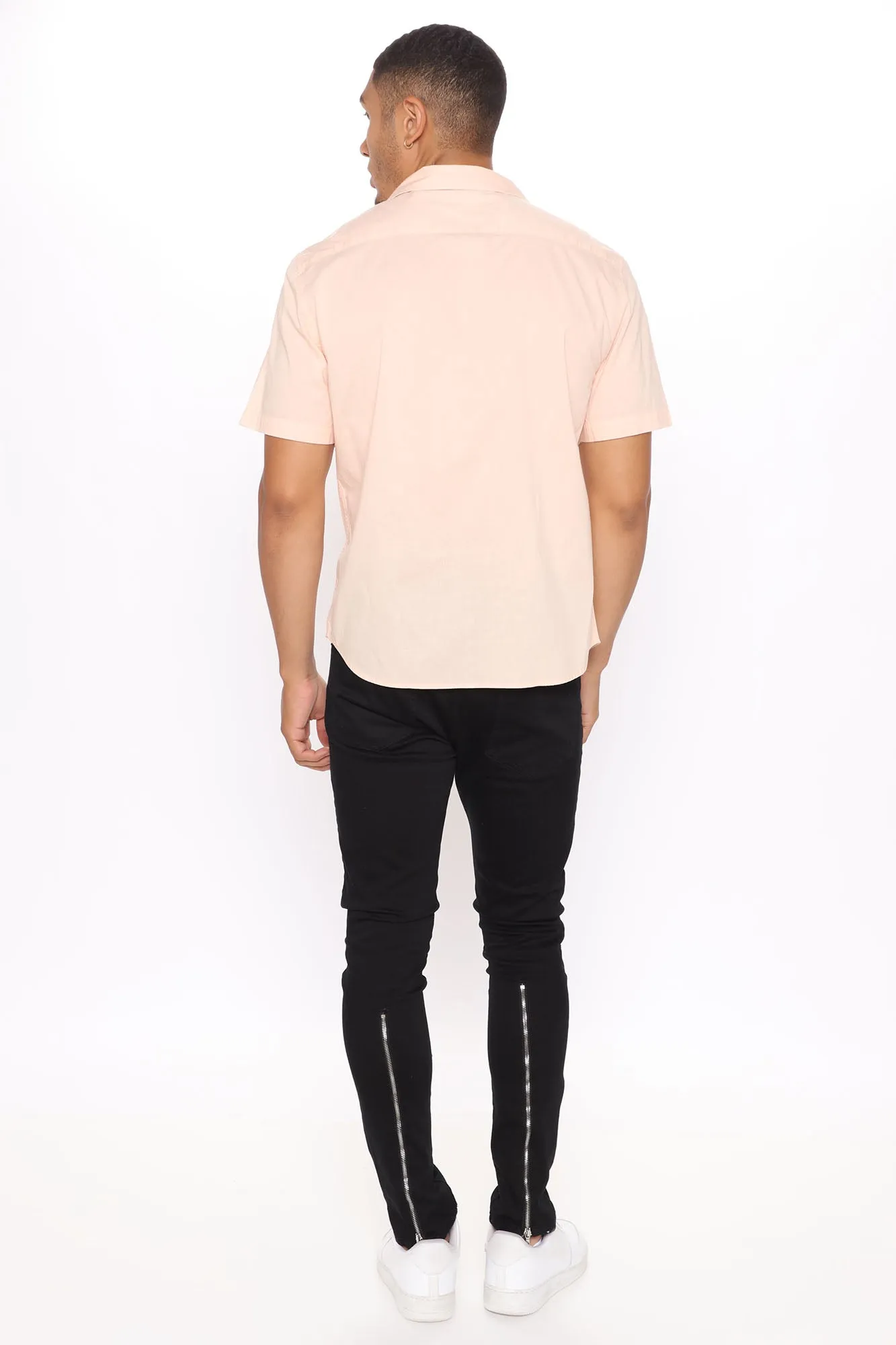 Basic Solid Short Sleeve Woven Top - Pink