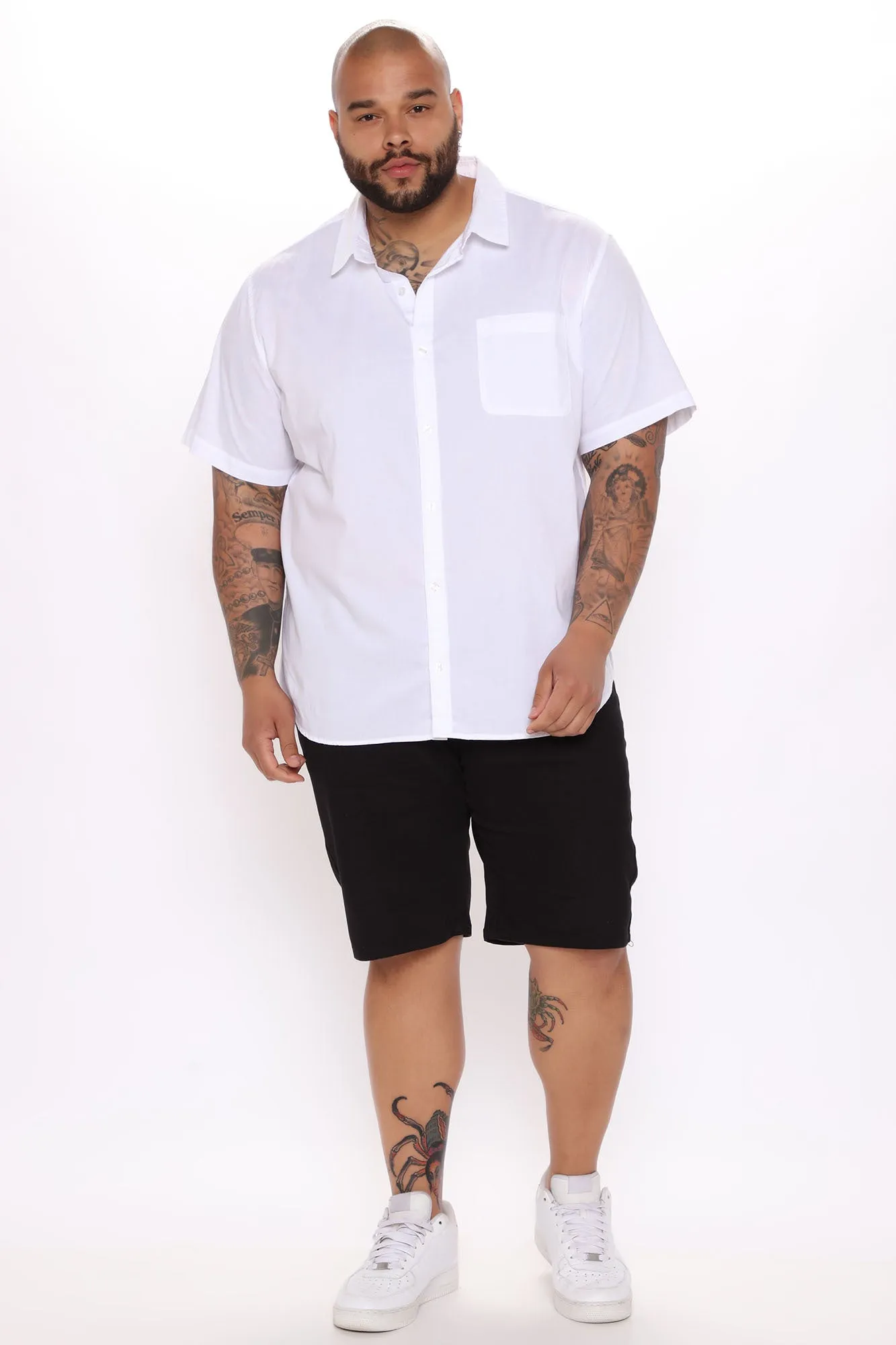 Basic Solid Short Sleeve Woven Top - White