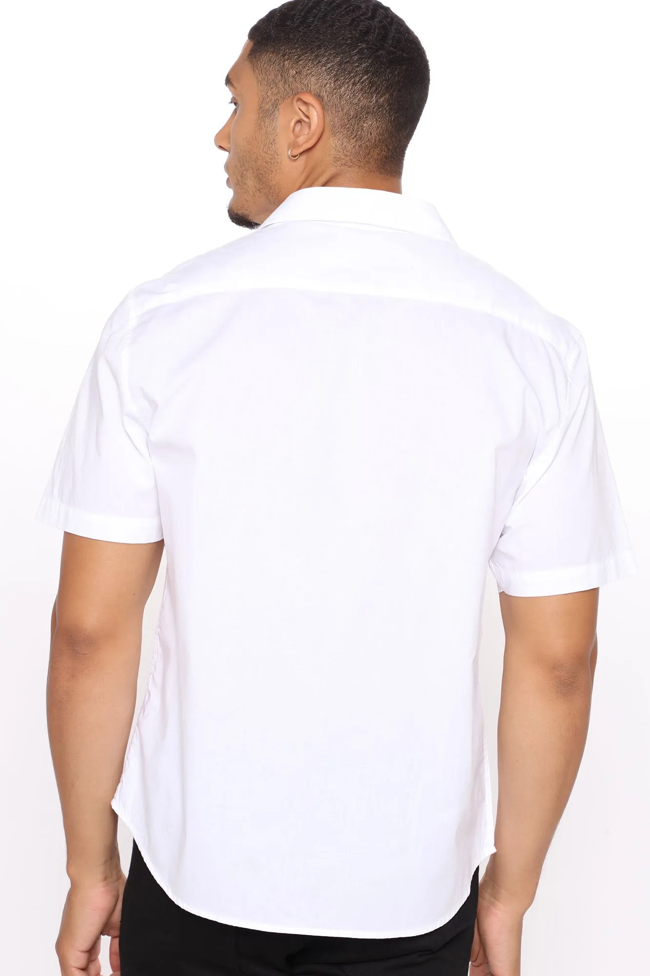 Basic Solid Short Sleeve Woven Top - White