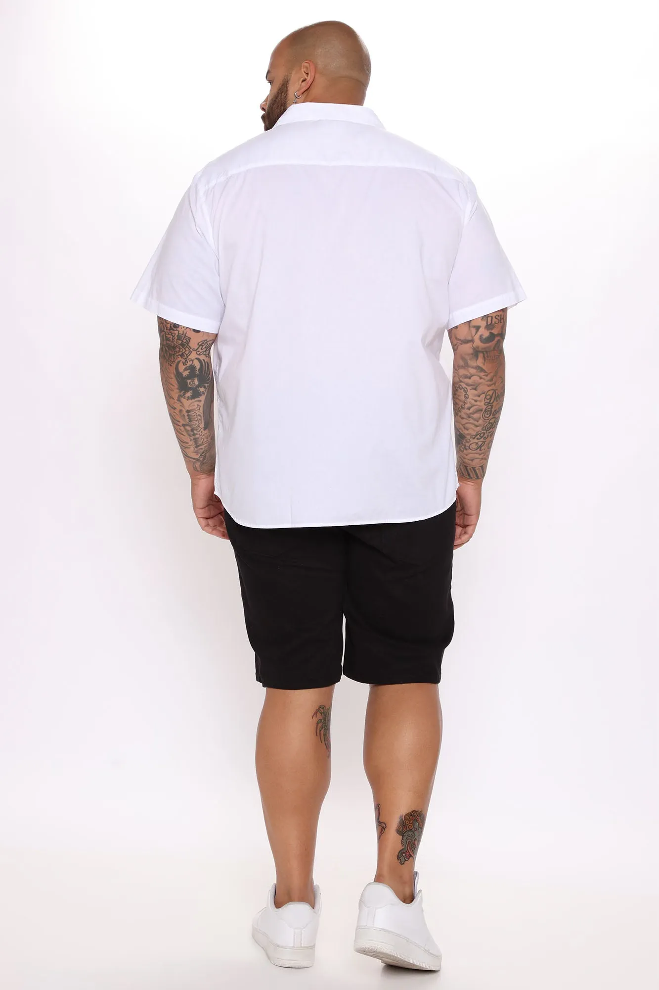 Basic Solid Short Sleeve Woven Top - White