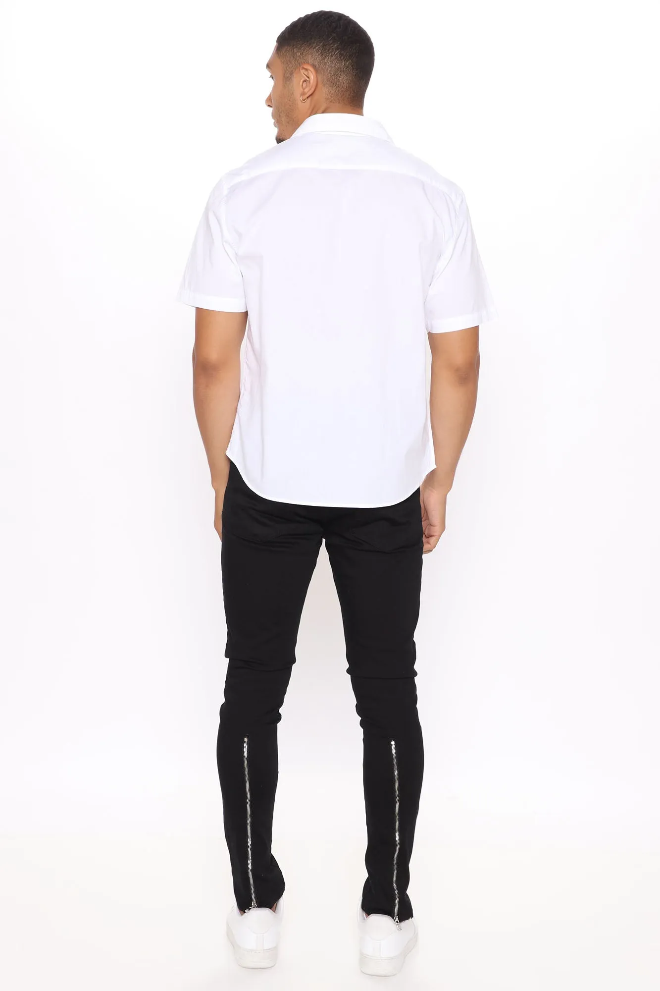 Basic Solid Short Sleeve Woven Top - White