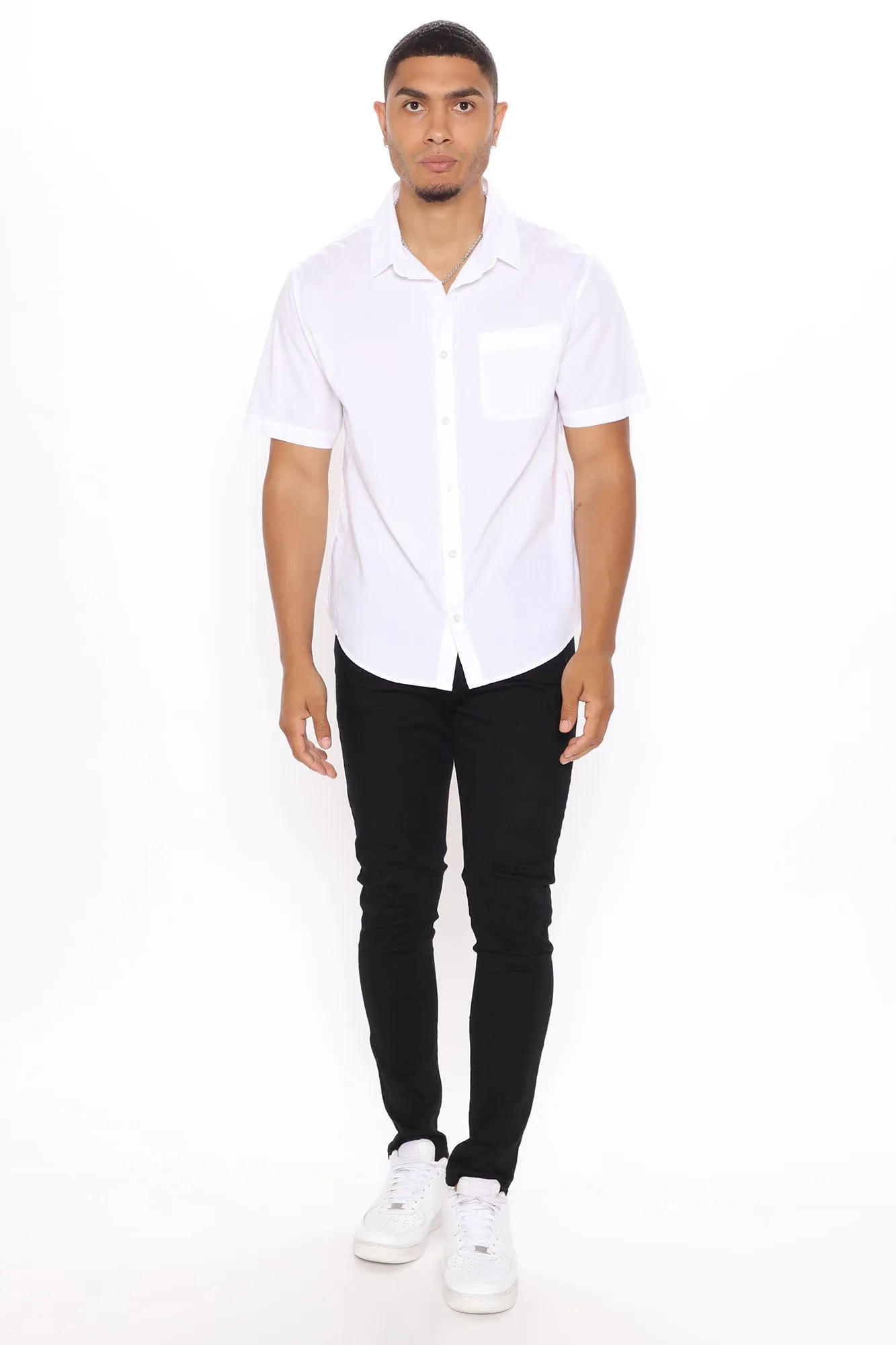 Basic Solid Short Sleeve Woven Top - White