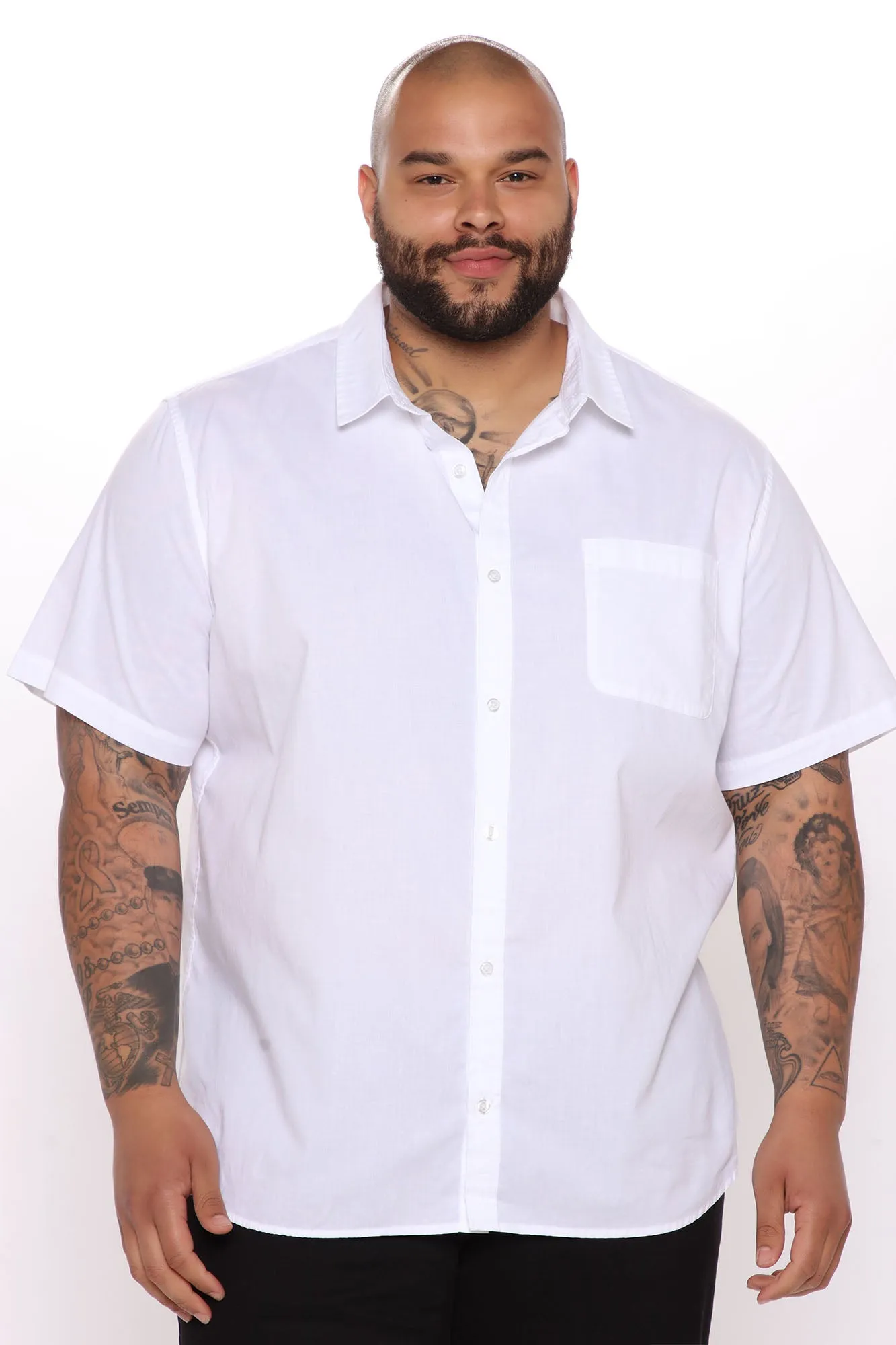 Basic Solid Short Sleeve Woven Top - White