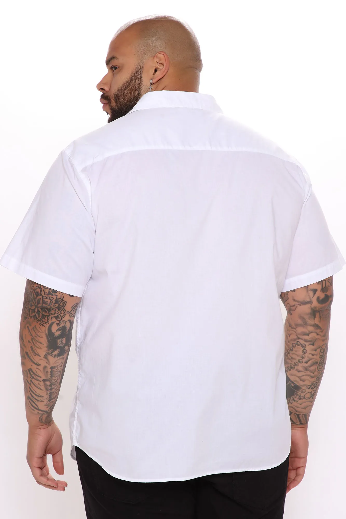 Basic Solid Short Sleeve Woven Top - White