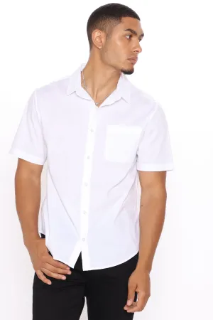 Basic Solid Short Sleeve Woven Top - White