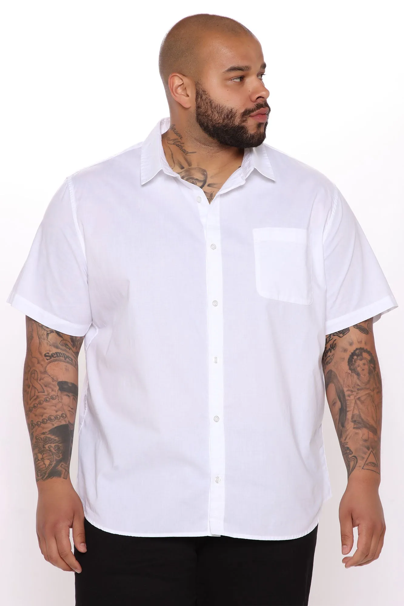 Basic Solid Short Sleeve Woven Top - White