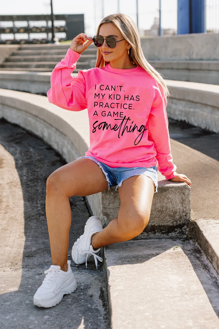 BUSY WITH BASEBALL OVERSIZED CLASSIC CREW IN HOT PINK