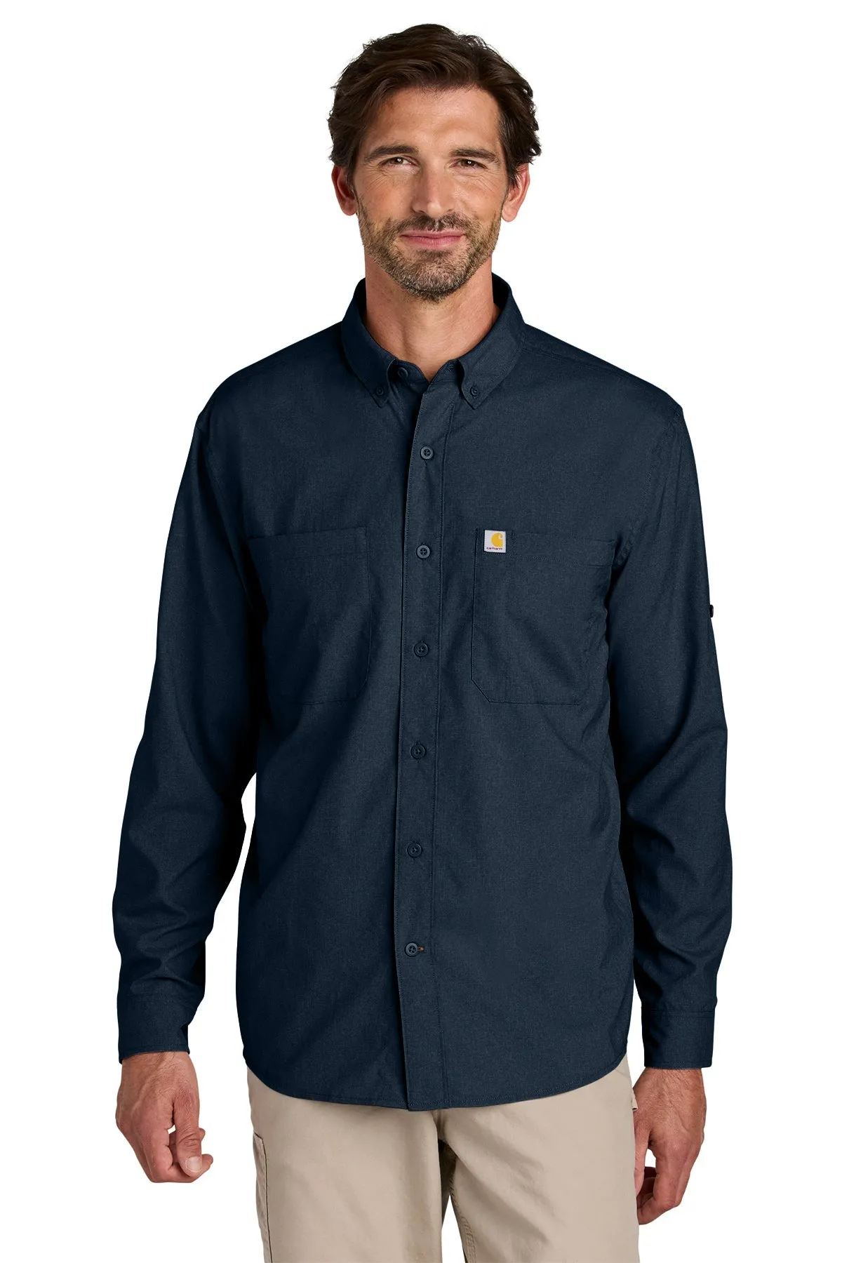 Carhartt Force Sun Defender Long Sleeve Custom Shirts, Navy