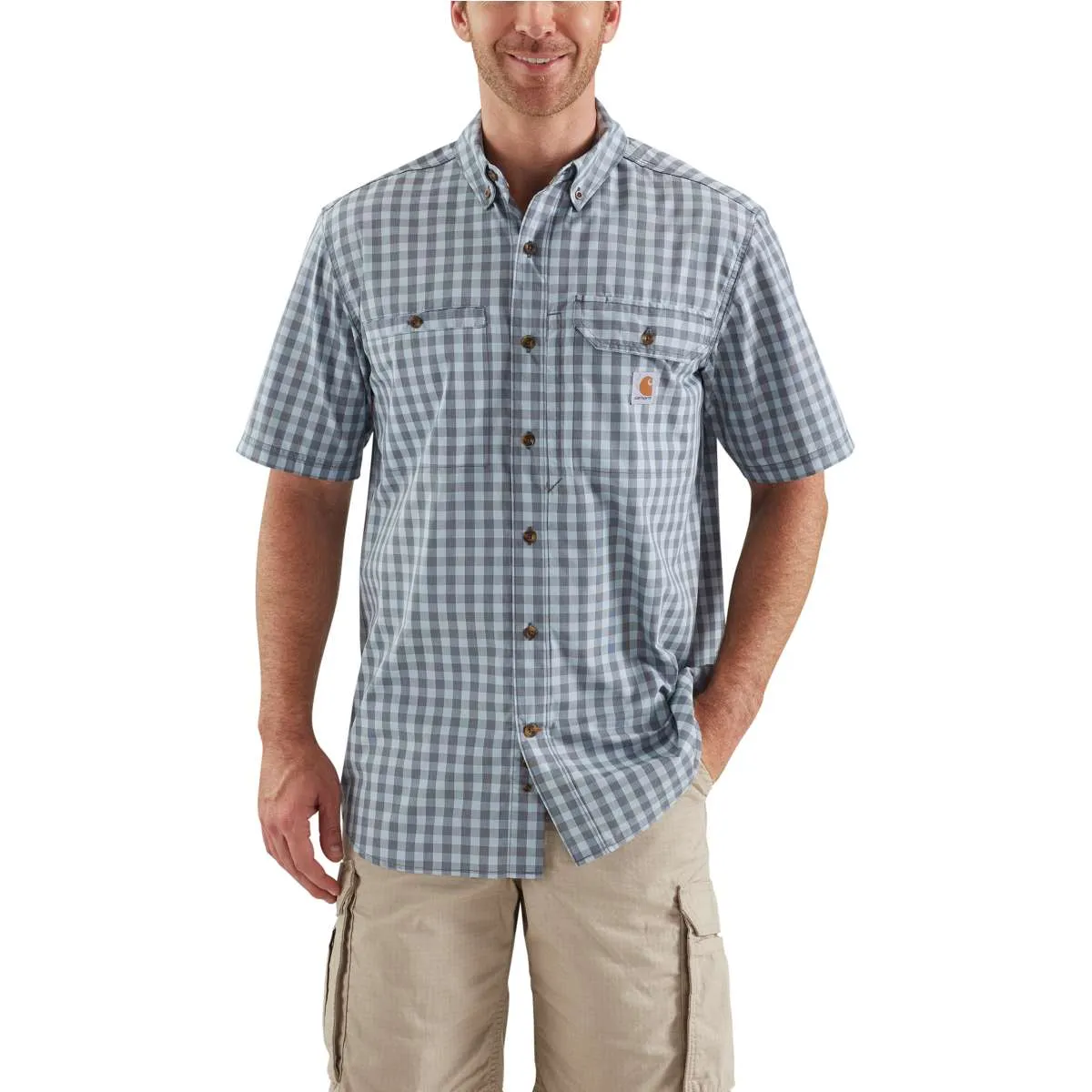 Carhartt Men's Steel Blue Force Ridgefield Plaid Short Sleeve Shirt