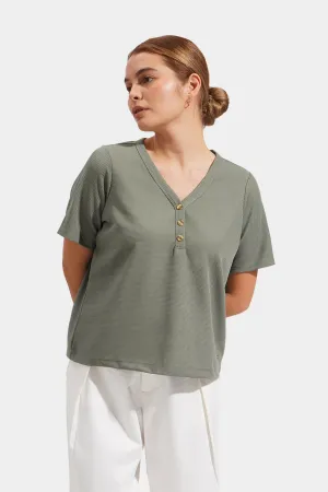 Closet Staples V-Neck Buttown Down Waffle Tee