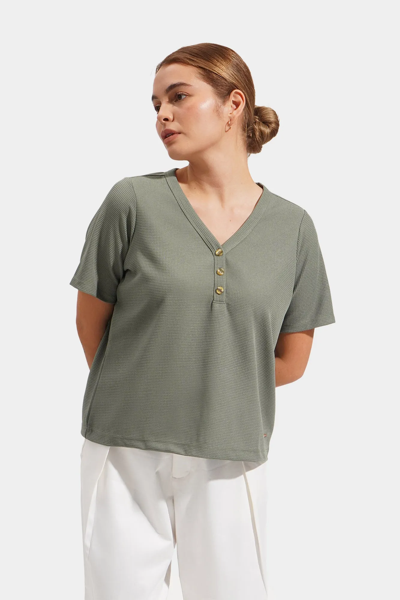 Closet Staples V-Neck Buttown Down Waffle Tee
