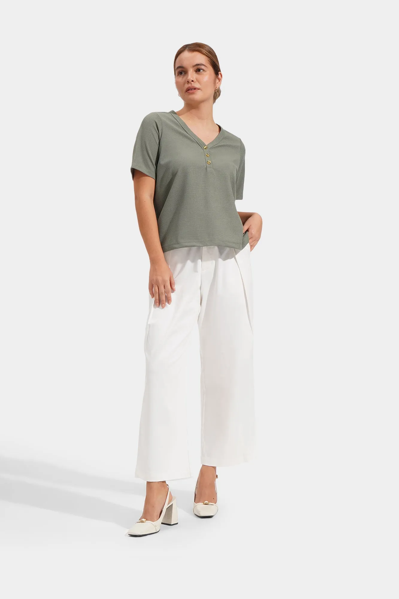 Closet Staples V-Neck Buttown Down Waffle Tee