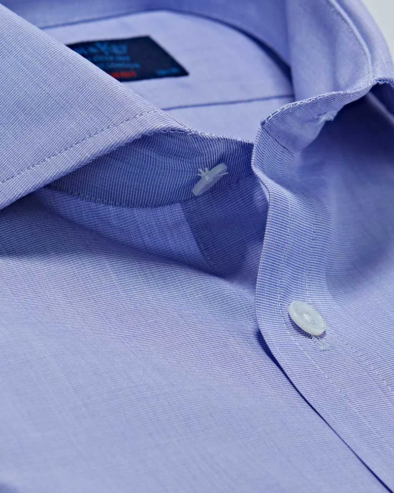 Contemporary Fit Blue End-on-End Cotton Shirt with Cut-away Collar & Double Cuff