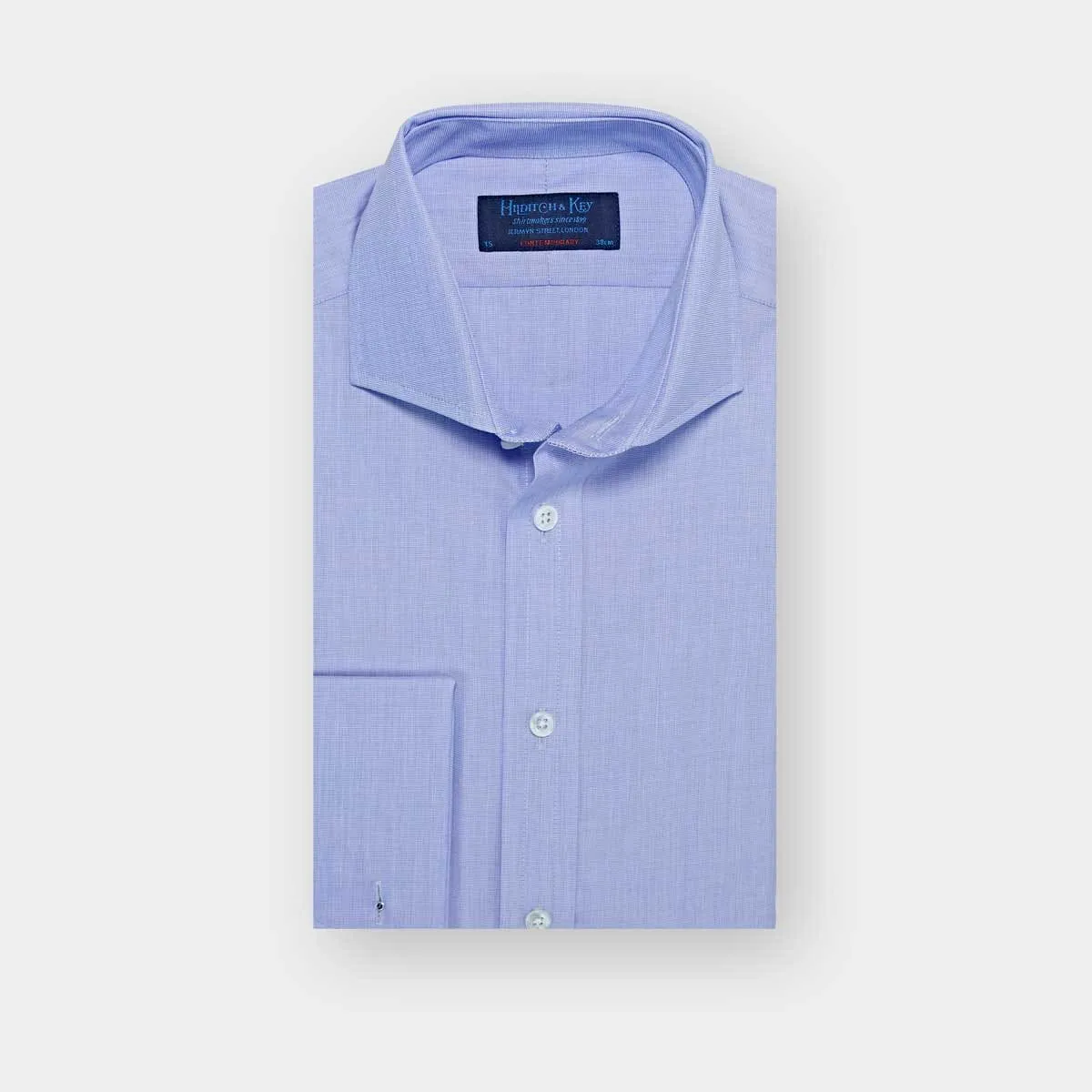 Contemporary Fit Blue End-on-End Cotton Shirt with Cut-away Collar & Double Cuff