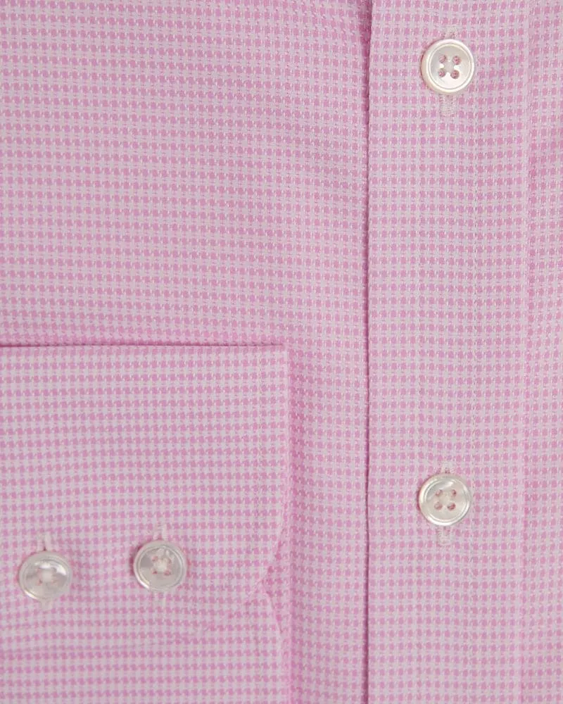 Contemporary Fit, Button Down Collar, 2 Button Cuff Shirt in a Pink & White Micro Houndstooth