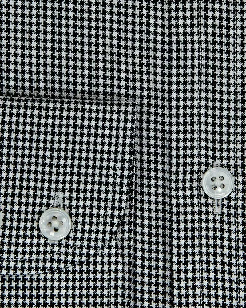 Contemporary Fit, Button Down Collar, Two Button Cuff In Black & White Houndstooth