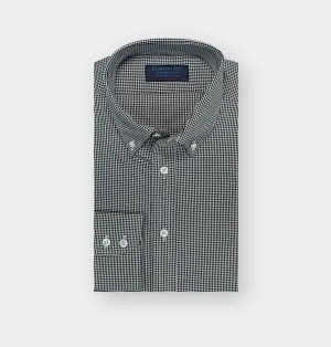 Contemporary Fit, Button Down Collar, Two Button Cuff In Black & White Houndstooth