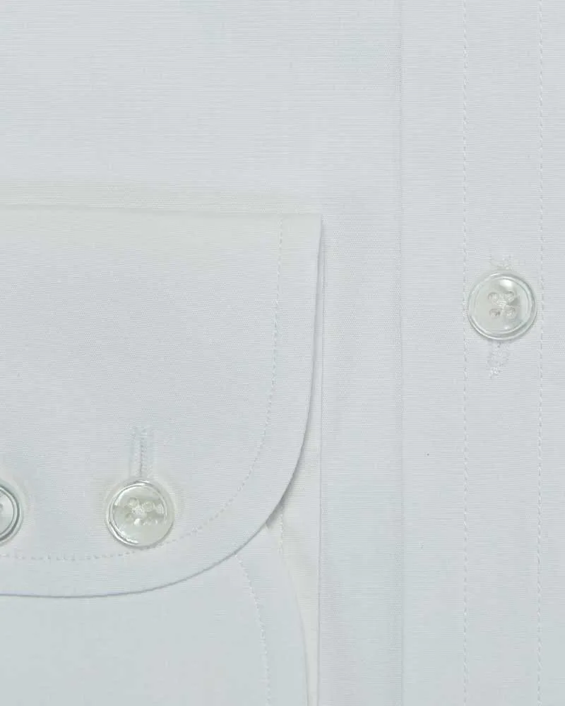 Contemporary Fit Plain White Cotton Poplin Shirt with Cut-away Collar & Two Button Cuff