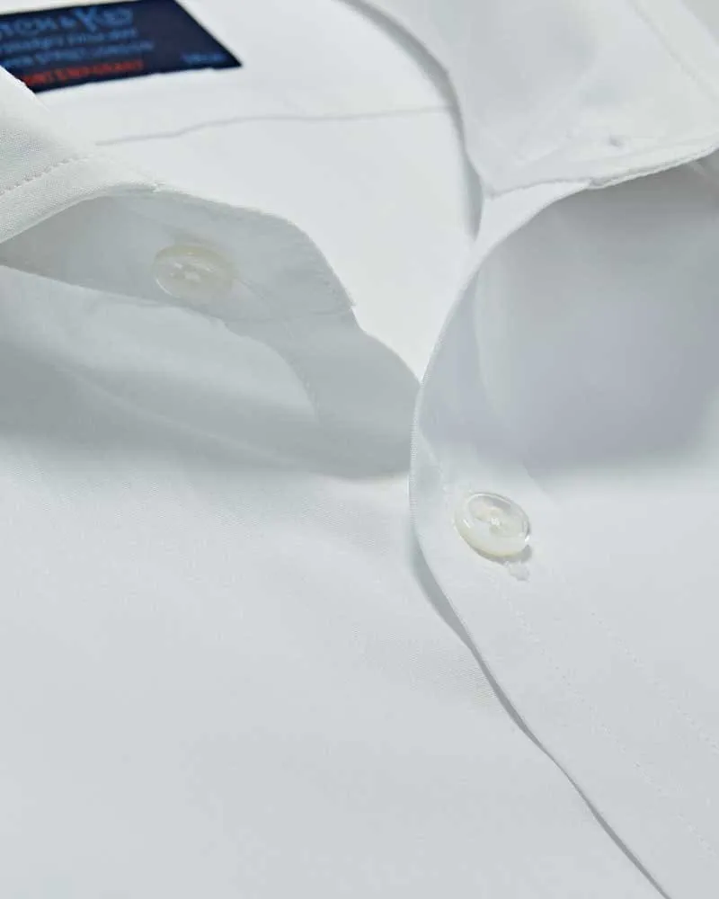 Contemporary Fit Plain White Cotton Poplin Shirt with Cut-away Collar & Two Button Cuff