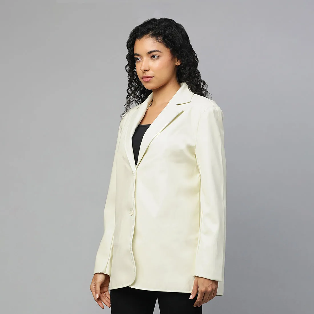 Cream Basic Button Down Blazer