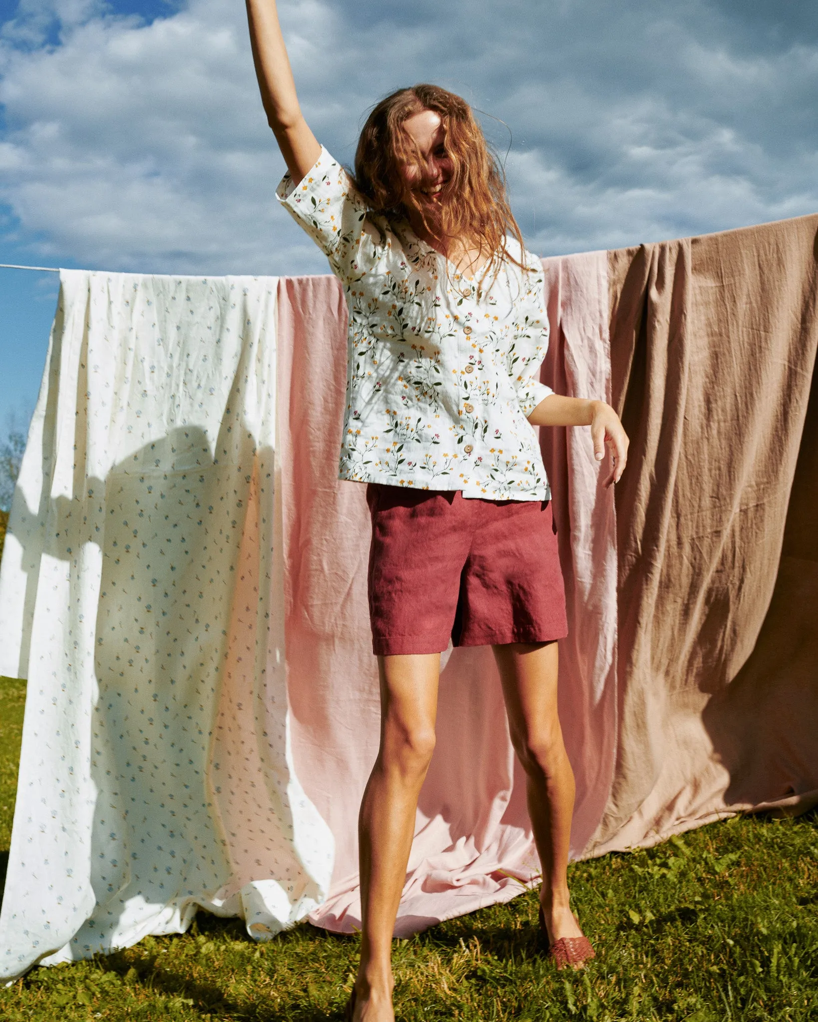 CU: CUSTOMIZED MAIN casual linen shorts (Size: S; Color: Charcoal Blue)